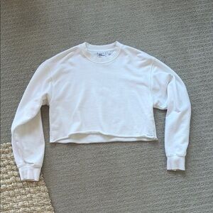 Aritzia TNA Sweatfleece Terry Fleece White Mid Length Crewneck